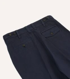 Navy Cotton Flat Front Chino -Drakes Shop DR2A6B22015 04250 4