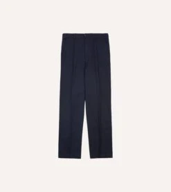 Navy Cotton Flat Front Chino -Drakes Shop DR2A6B22015 04250 6