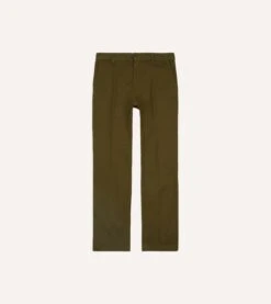 Olive Textured Cotton Flat Front Chino