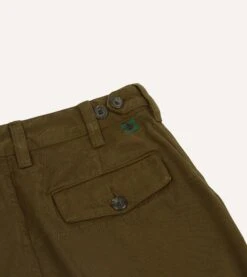 Olive Textured Cotton Flat Front Chino -Drakes Shop DR2A6B22665 02400 5