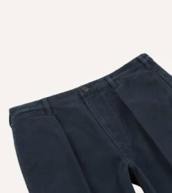 Navy Heavy Cotton Twill Games Trousers -Drakes Shop DR2A6B23537 01250 3