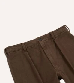 Brown Heavy Cotton Twill Games Trousers -Drakes Shop DR2A6B23537 03300 3