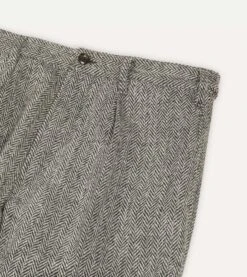 Grey Harris Tweed One Pleat Games Trousers -Drakes Shop DR2A6C22799 01103 3