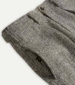 Grey Harris Tweed One Pleat Games Trousers -Drakes Shop DR2A6C22799 01103 4