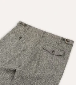 Grey Harris Tweed One Pleat Games Trousers -Drakes Shop DR2A6C22799 01103 5
