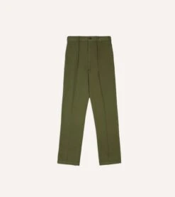 Olive Herringbone Cotton Games Trousers -Drakes Shop DR2A6C24115 02400 3