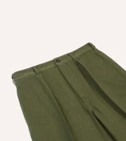 Olive Herringbone Cotton Games Trousers -Drakes Shop DR2A6C24115 02400 4