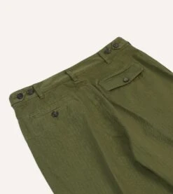Olive Herringbone Cotton Games Trousers -Drakes Shop DR2A6C24115 02400 5