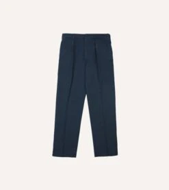 Navy Cotton Linen Games Trousers -Drakes Shop DR2A6C24117 01250 3
