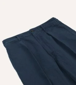Navy Cotton Linen Games Trousers -Drakes Shop DR2A6C24117 01250 4