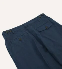 Navy Cotton Linen Games Trousers -Drakes Shop DR2A6C24117 01250 5