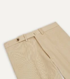 Sand Cotton Drill Flat Front Trouser -Drakes Shop DR2A6D21375 03050 3