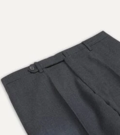 Charcoal Tropical Wool Flat Front Trouser -Drakes Shop DR2A6D21378 02600 3