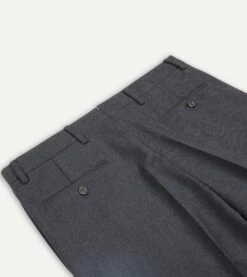 Charcoal Tropical Wool Flat Front Trouser -Drakes Shop DR2A6D21378 02600 4