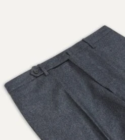 Grey Wool Flannel Flat Front Trouser -Drakes Shop DR2A6D21379 02600 3