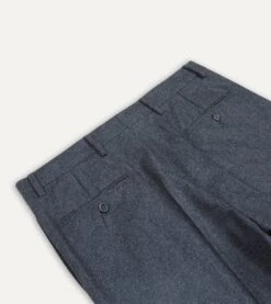 Grey Wool Flannel Flat Front Trouser -Drakes Shop DR2A6D21379 02600 4