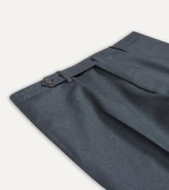Grey Worsted Wool Flat Front Trouser -Drakes Shop DR2A6D21380 01600 3