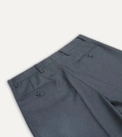 Grey Worsted Wool Flat Front Trouser -Drakes Shop DR2A6D21380 01600 4