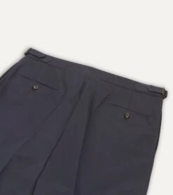 Navy Cotton Drill Single Pleat Trouser -Drakes Shop DR2A6E21375 01250 5
