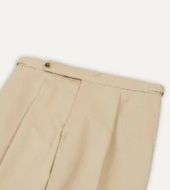 Sand Cotton Drill Single Pleat Trouser -Drakes Shop DR2A6E21375 03050 3