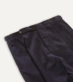 Navy Mid-Wale Corduroy Single Pleat Trouser 10 Navy Mid-Wale Corduroy Single Pleat Trouser -Drakes Shop DR2A6E21376 01250 3