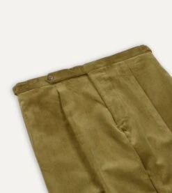 Olive Mid-Wale Corduroy Single Pleat Trouser 10 Olive Mid-Wale Corduroy Single Pleat Trouser -Drakes Shop DR2A6E21376 02400 3
