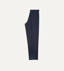 Navy Tropical Wool Single Pleat Trouser -Drakes Shop DR2A6E21378 01250 5