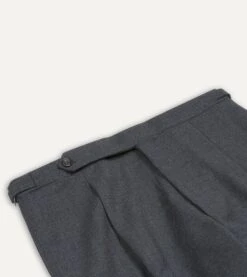 Charcoal Tropical Wool Single Pleat Trouser -Drakes Shop DR2A6E21378 02600 3
