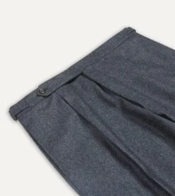 Grey Wool Flannel Single Pleat Trouser -Drakes Shop DR2A6E21379 02600 3