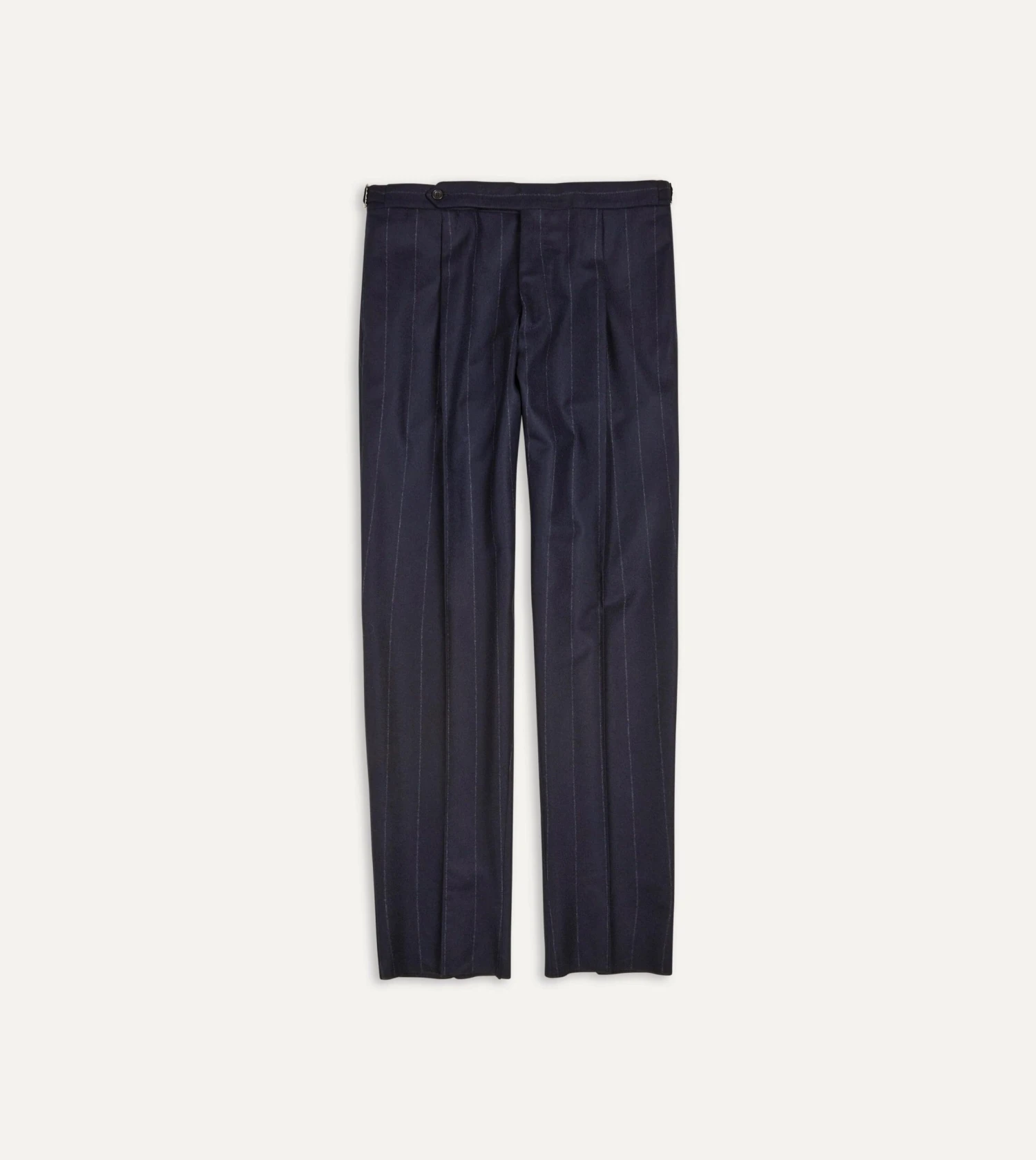 Navy Chalkstripe Wool Flannel Single Pleat Trouser 3 Navy Chalkstripe Wool Flannel Single Pleat Trouser