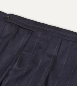 Navy Chalkstripe Wool Flannel Single Pleat Trouser 10 Navy Chalkstripe Wool Flannel Single Pleat Trouser -Drakes Shop DR2A6E21868 01252 3