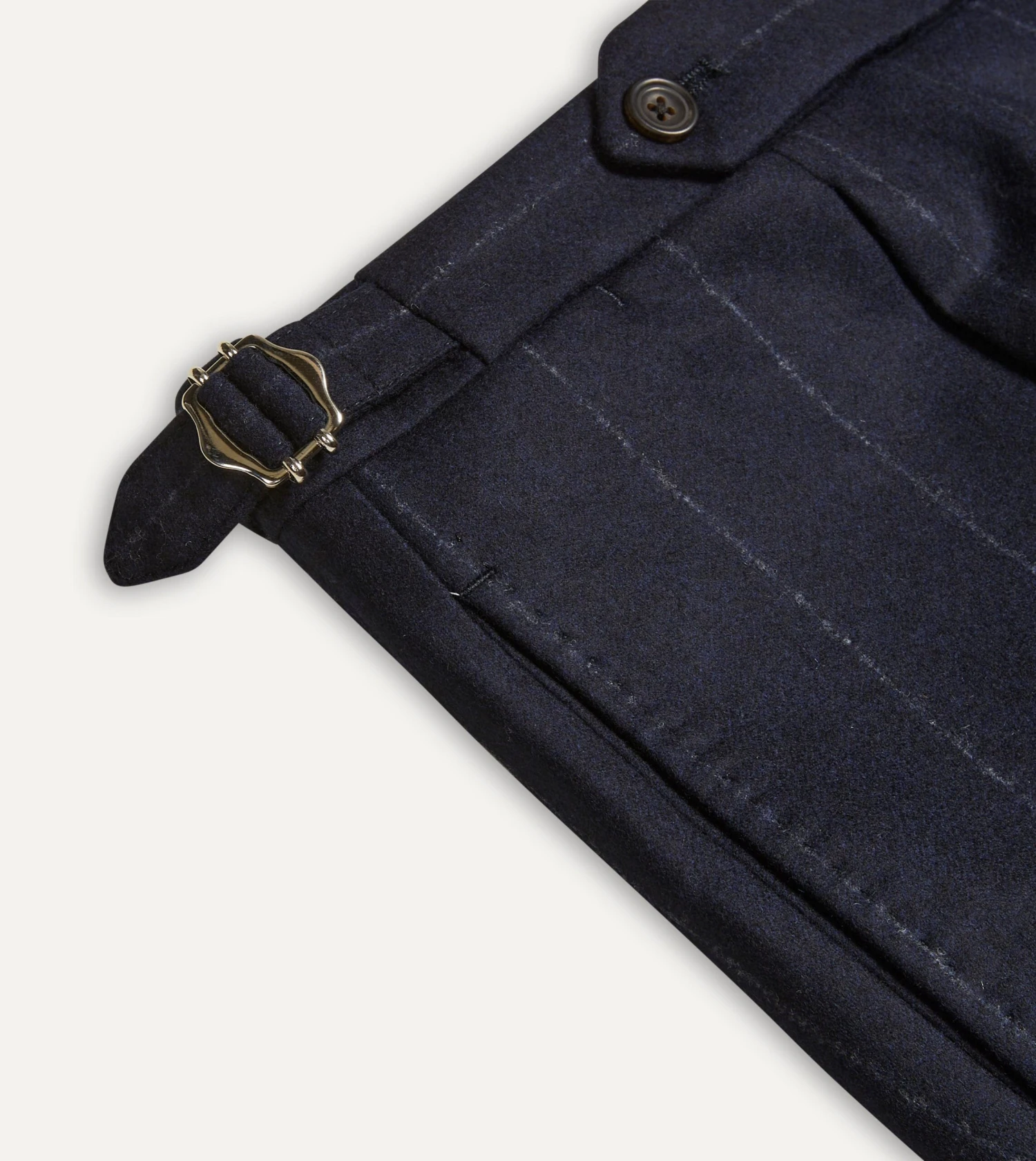 Navy Chalkstripe Wool Flannel Single Pleat Trouser 6 Navy Chalkstripe Wool Flannel Single Pleat Trouser - Image 4