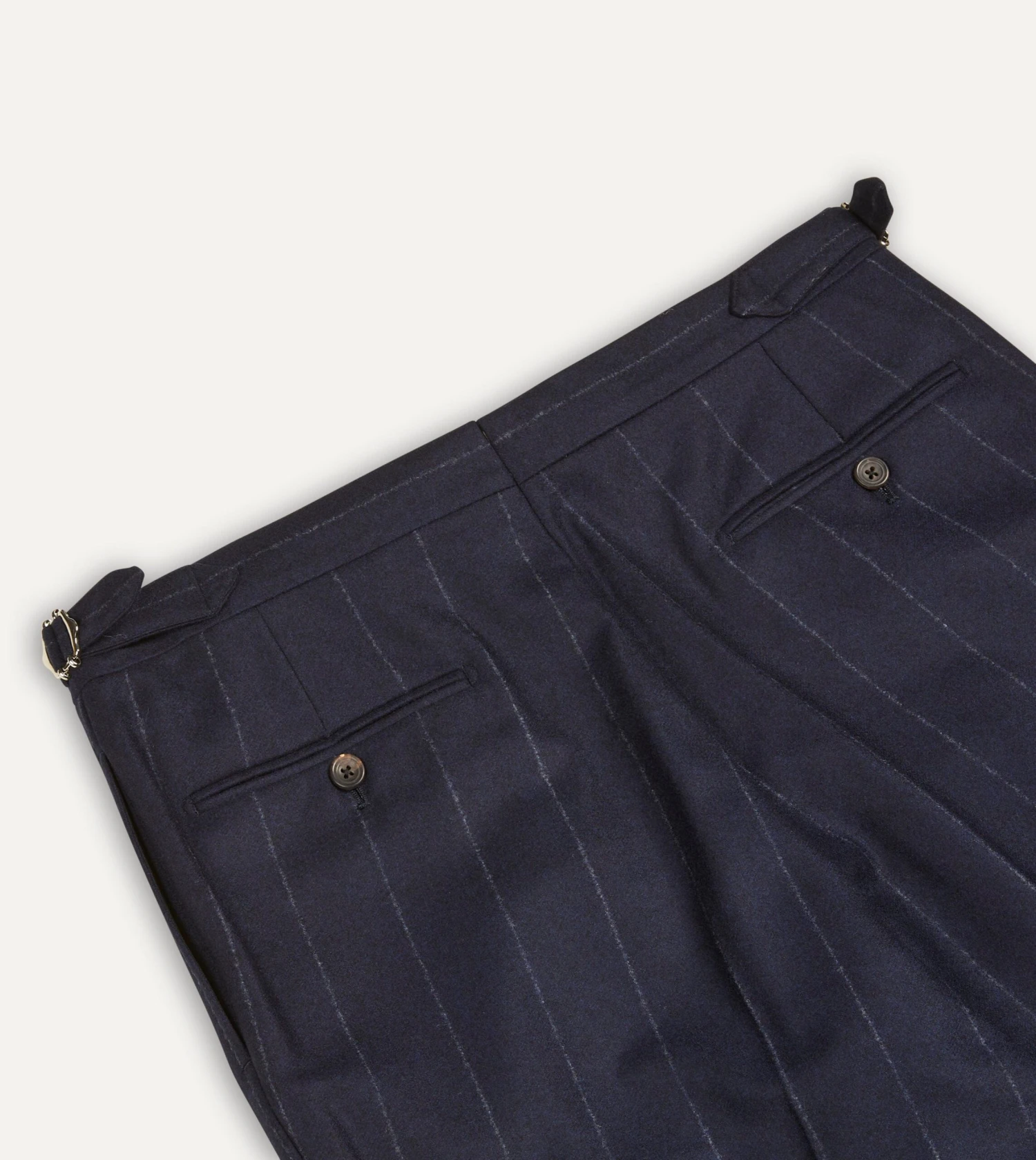 Navy Chalkstripe Wool Flannel Single Pleat Trouser 7 Navy Chalkstripe Wool Flannel Single Pleat Trouser - Image 5