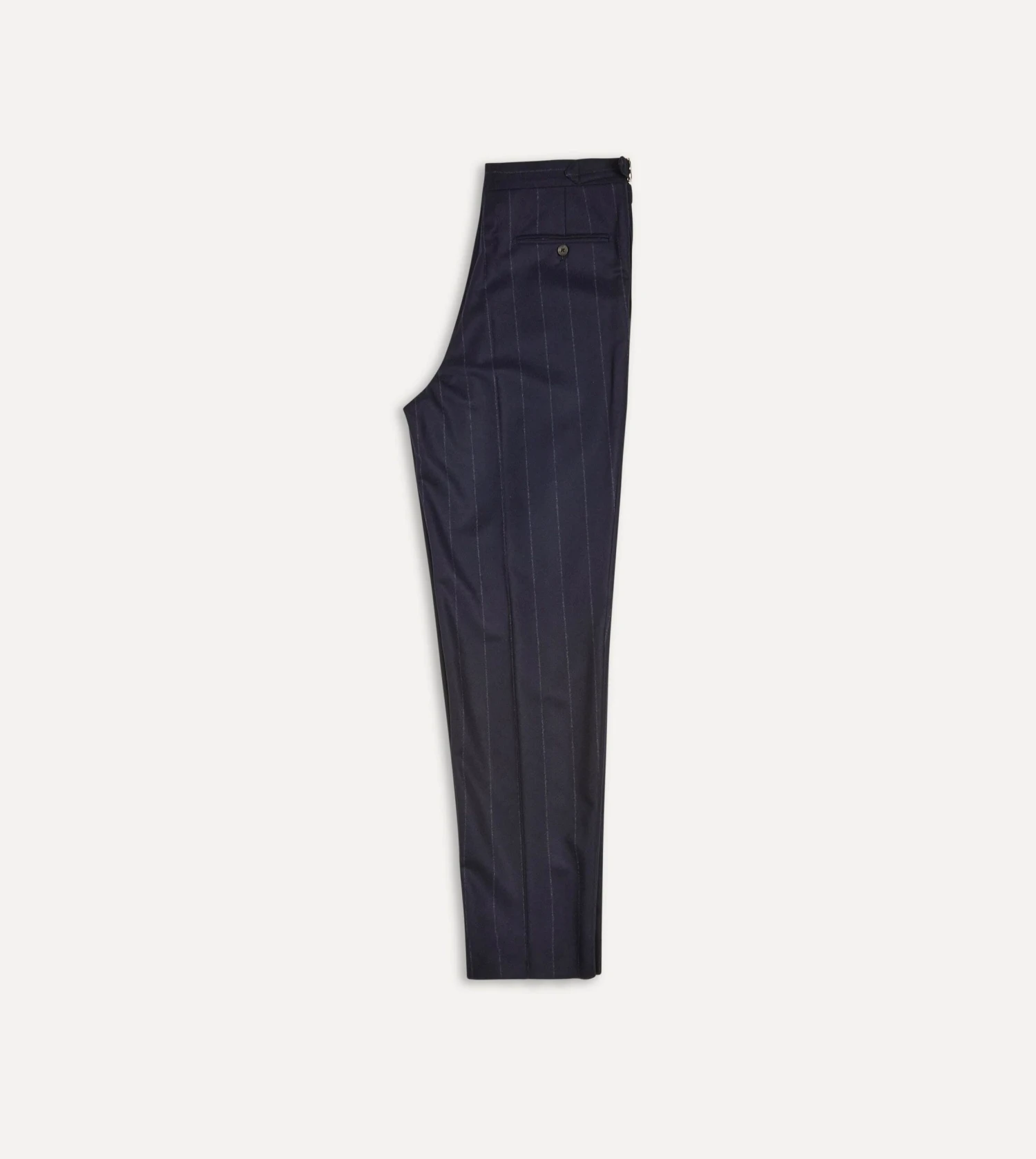 Navy Chalkstripe Wool Flannel Single Pleat Trouser 8 Navy Chalkstripe Wool Flannel Single Pleat Trouser - Image 6