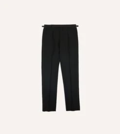 Black Barathea Wool Single Pleat Dinner Trousers -Drakes Shop DR2A6E23730 01100 3