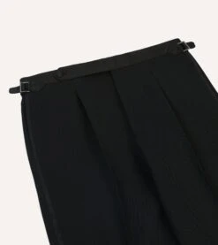Black Barathea Wool Single Pleat Dinner Trousers -Drakes Shop DR2A6E23730 01100 4