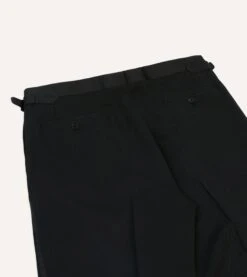 Black Barathea Wool Single Pleat Dinner Trousers -Drakes Shop DR2A6E23730 01100 5