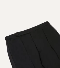 Black Tropical Wool Single-Pleat Dinner Trousers -Drakes Shop DR2A6E23800 01100 3