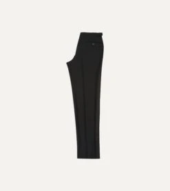 Black Tropical Wool Single-Pleat Dinner Trousers -Drakes Shop DR2A6E23800 01100 6