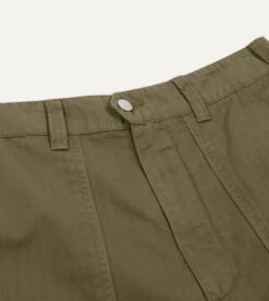 Olive Herringbone Cotton Linen Fatigue Shorts -Drakes Shop DR2A6F 24049 01 400 3