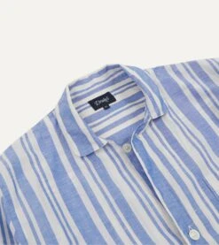 Blue And White Stripe Linen Pyjama Set -Drakes Shop DR3AC0 23212 01 202 4