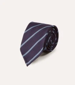 Navy And Blue Stripe Repp Silk Tie -Drakes Shop FRE80R 02053 011 2