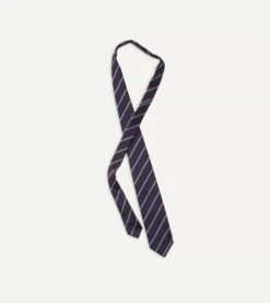 Navy And Blue Stripe Repp Silk Tie -Drakes Shop FRE80R 02053 011 4