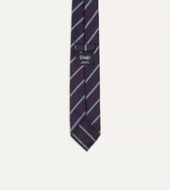 Navy And Blue Stripe Repp Silk Tie -Drakes Shop FRE80R 02053 011 5