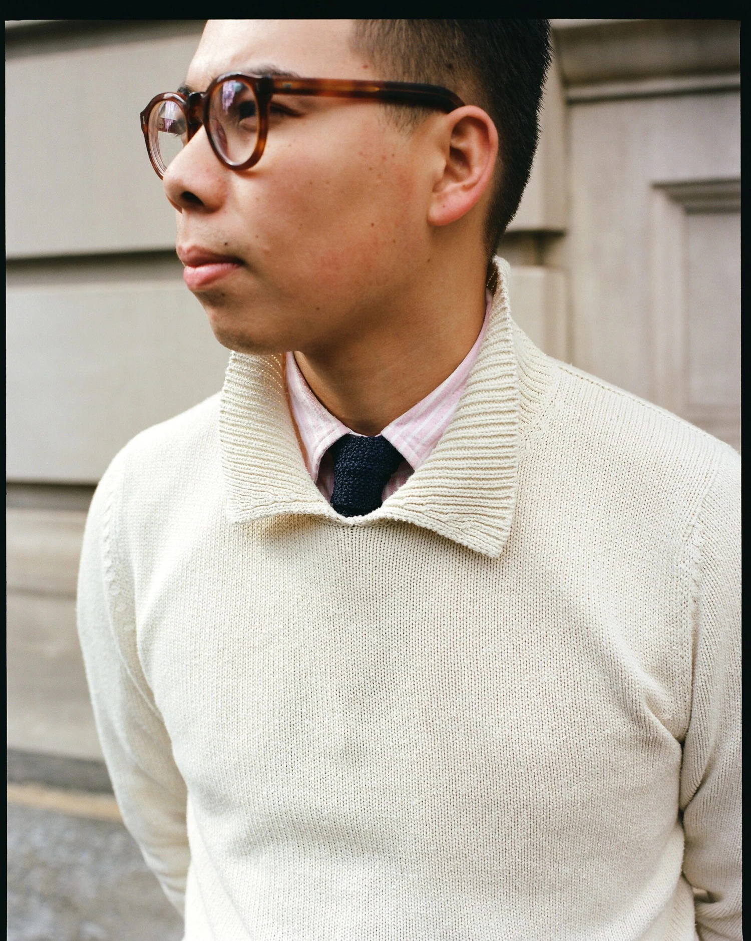 Ecru Silk Ribbed Integral Collar Jumper 9 Ecru Silk Ribbed Integral Collar Jumper - Image 7