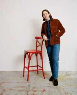 Rust Heavyweight Suede Five-Pocket Chore Jacket -Drakes Shop RustSuedeChore
