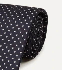 Navy Small Dot Silk Tipped Tie -Drakes Shop TIE E5080N 06873 001 3