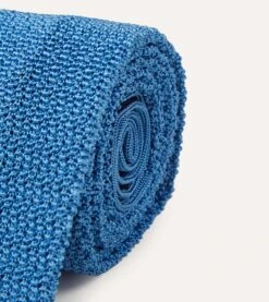 Light Blue Knitted Silk Solid Colour Tie -Drakes Shop TIE SC01KN PLAIN 003 3