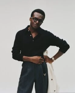 Black Merino Wool Knitted Polo -Drakes Shop andreblackmerinopolo