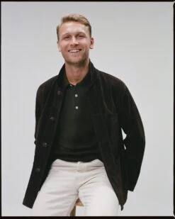 Chocolate Brown Heavyweight Suede Five-Pocket Chore Jacket -Drakes Shop chocbrownsuedechore